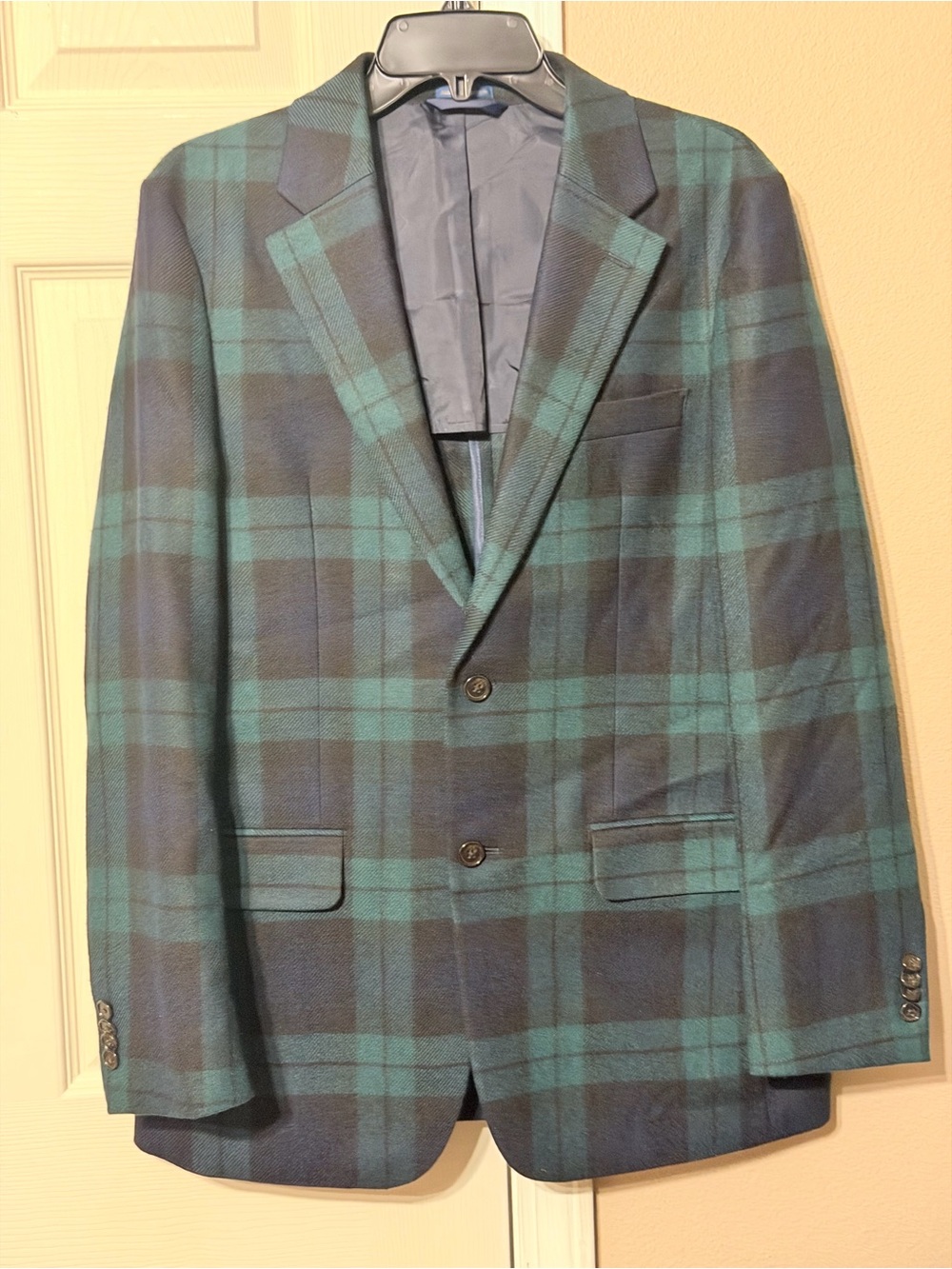 Men's Green & Navy Plaid Sport Coat Blazer